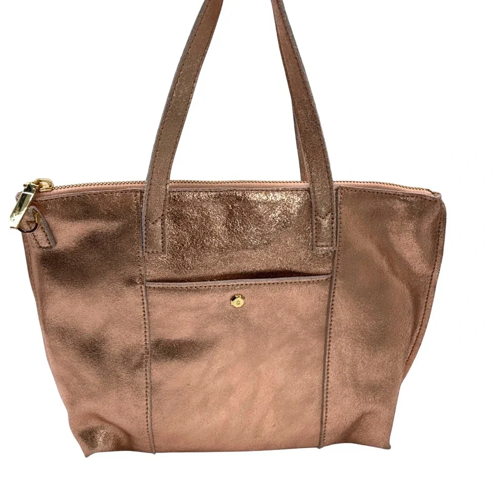 GIGI New York Metallic Rose Gold Leather Tote Crossbody Bag Gold Hardware EUC